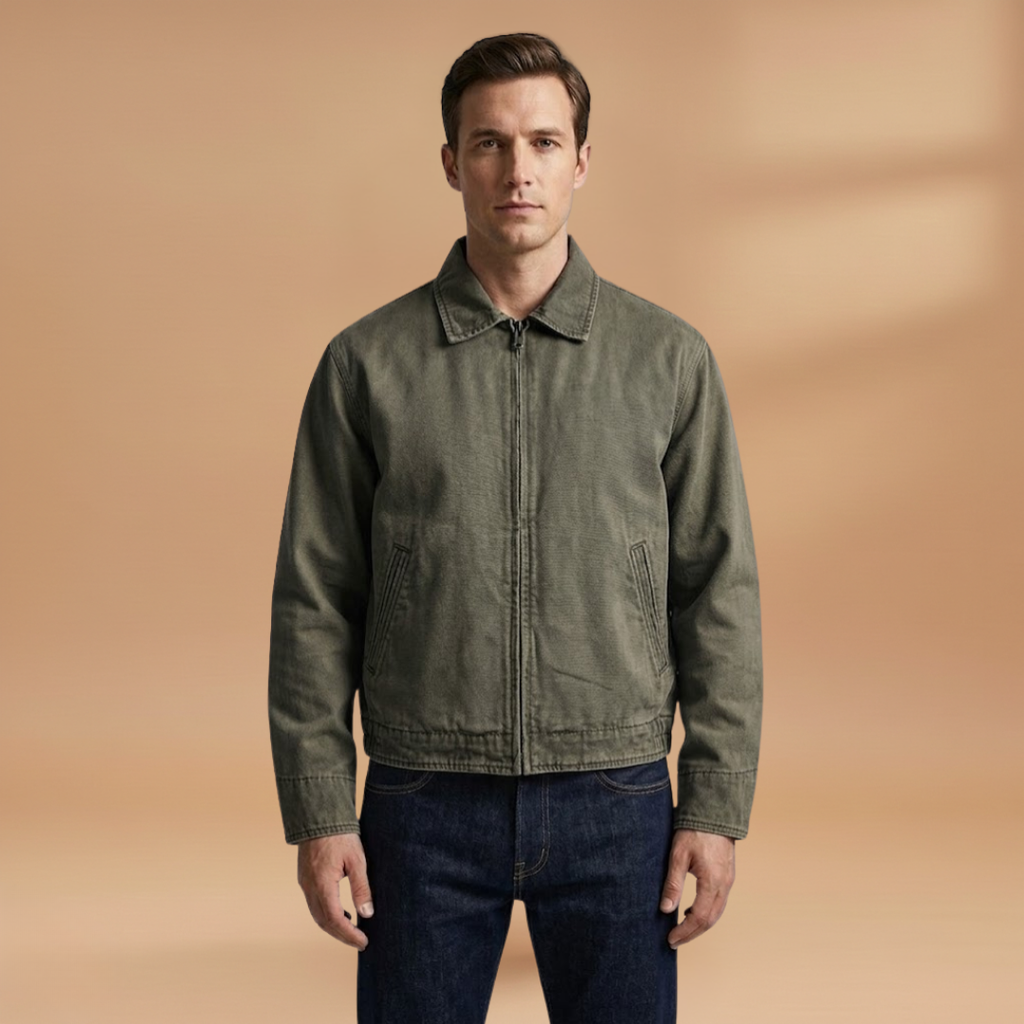 Men’s Bomber Jacket with Zip Front Closure and Chest Pocket