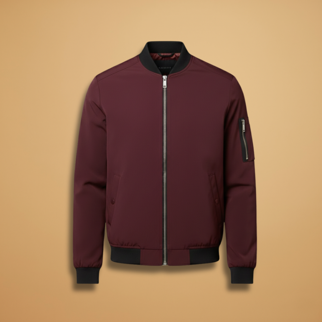 Men’s Bomber Jacket with Metallic Finish and Front Zip