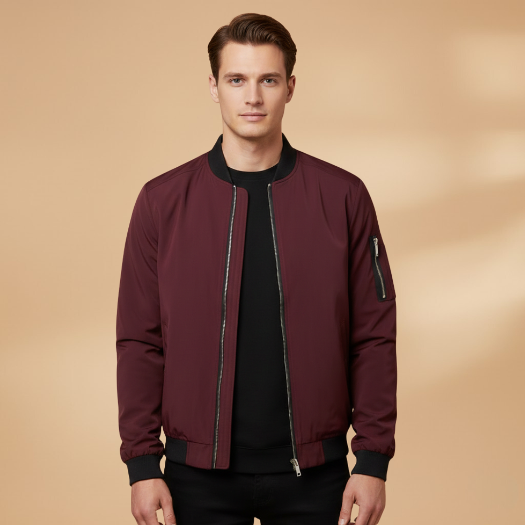 Men’s Bomber Jacket with Metallic Finish and Front Zip