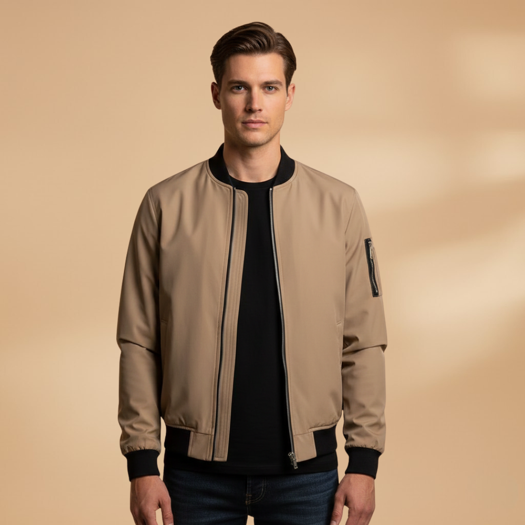 Men’s Bomber Jacket with Metallic Finish and Front Zip