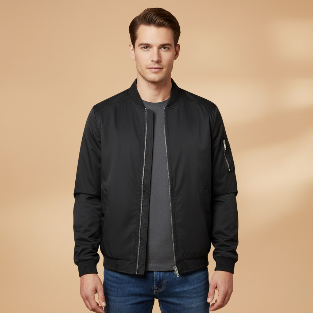 Men’s Bomber Jacket with Metallic Finish and Front Zip