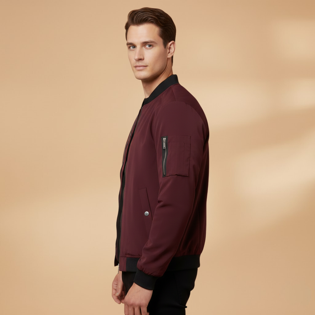 Men’s Bomber Jacket with Metallic Finish and Front Zip
