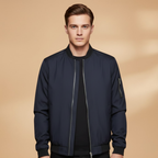 Men’s Bomber Jacket with Metallic Finish and Front Zip