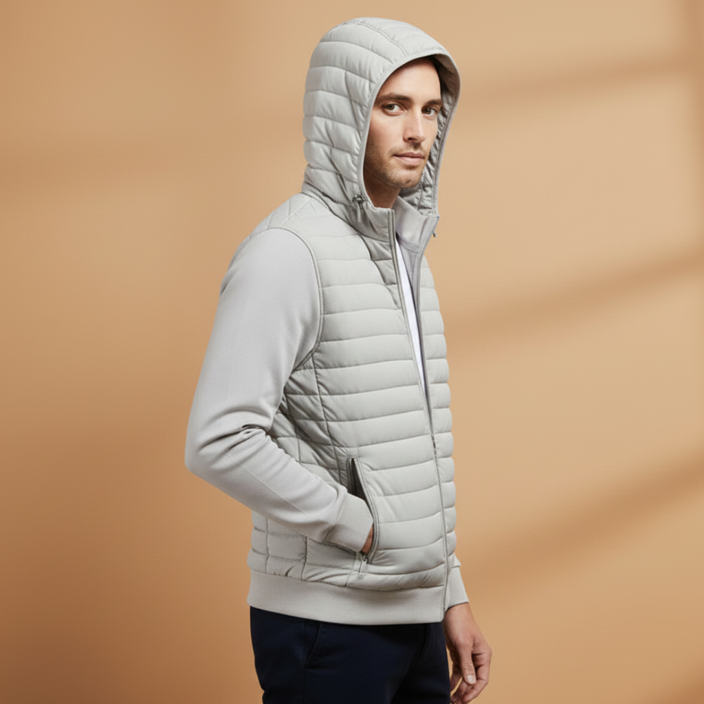 Men’s Quilted Jacket with Stand Collar and Zipper