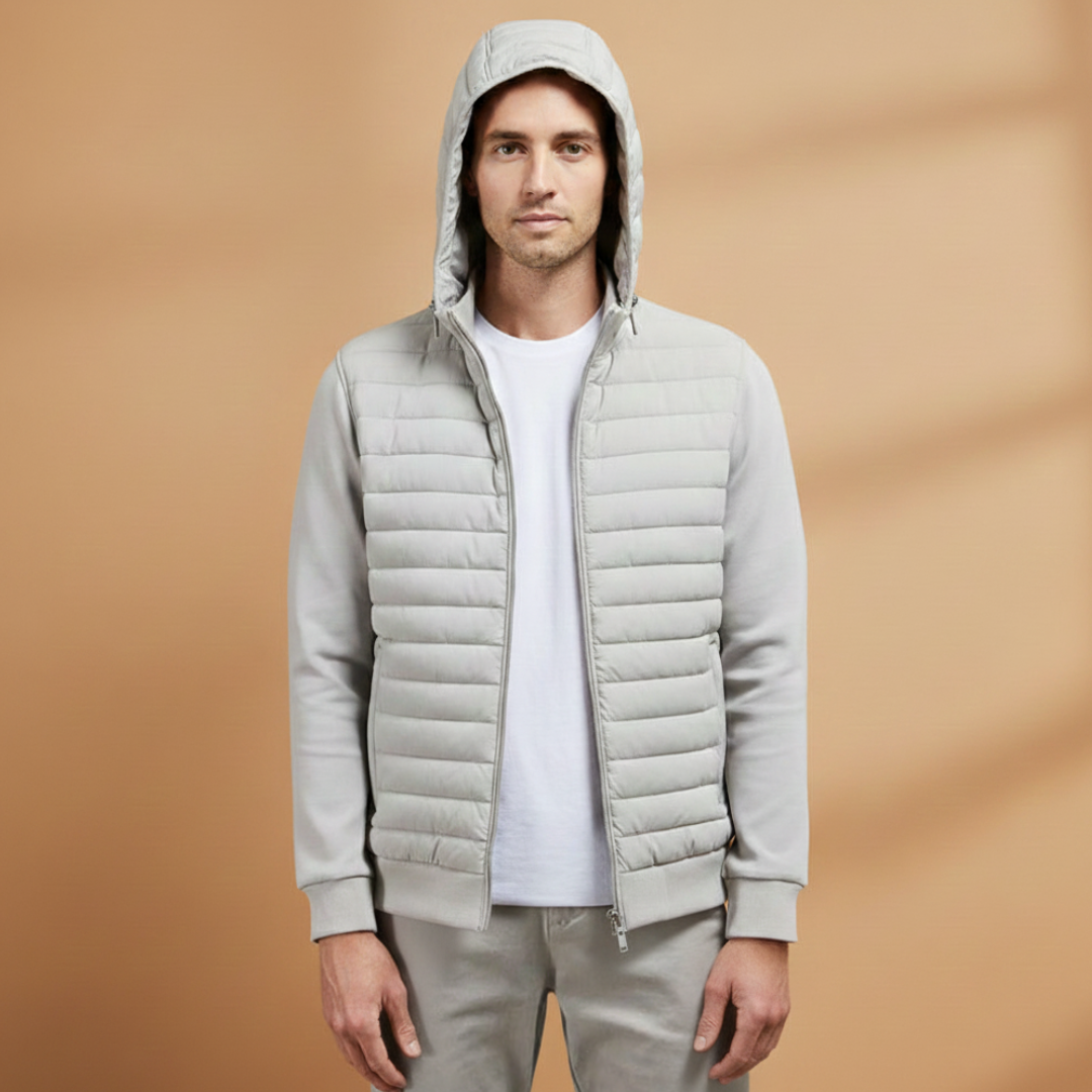 Men’s Quilted Jacket with Stand Collar and Zipper