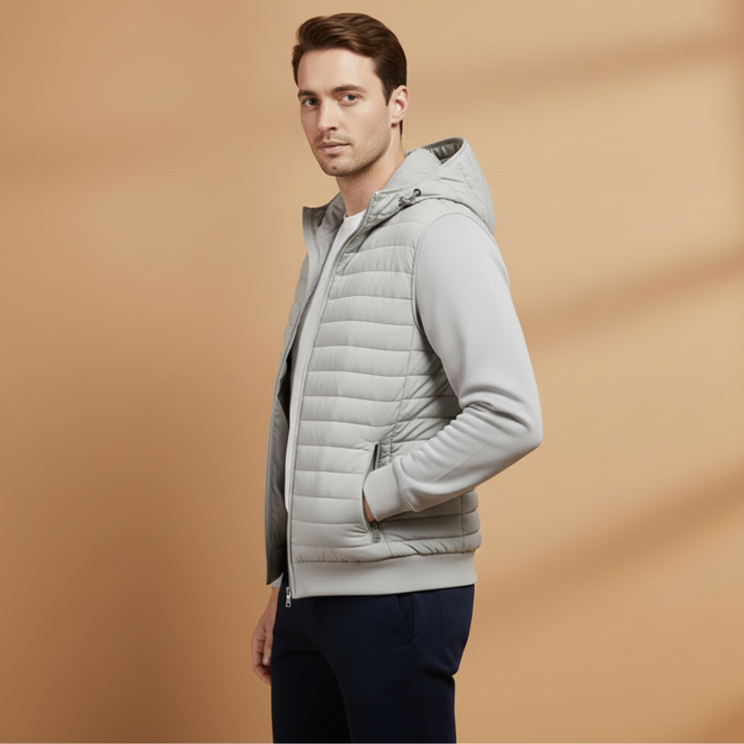 Men’s Quilted Jacket with Stand Collar and Zipper