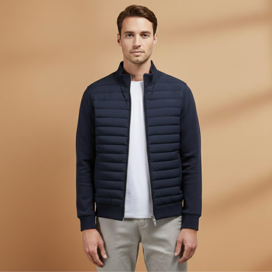 Men’s Quilted Jacket with Stand Collar and Zipper