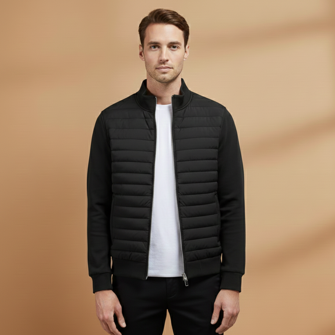 Men’s Quilted Jacket with Stand Collar and Zipper