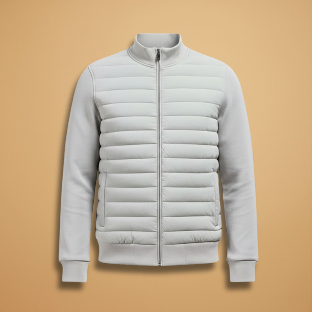 Men’s Quilted Jacket with Stand Collar and Zipper