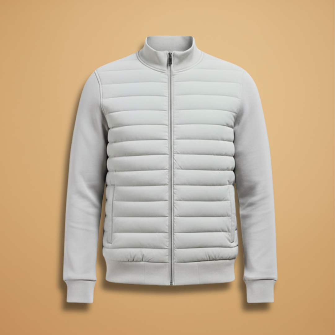 Men’s Quilted Jacket with Stand Collar and Zipper