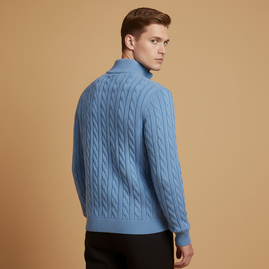 Men’s sweater with half-zip neckline and textured pattern