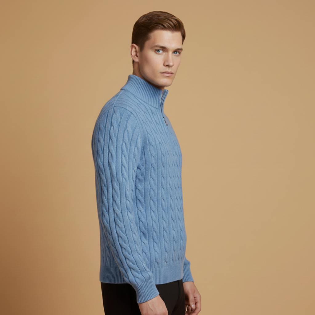 Men’s sweater with half-zip neckline and textured pattern