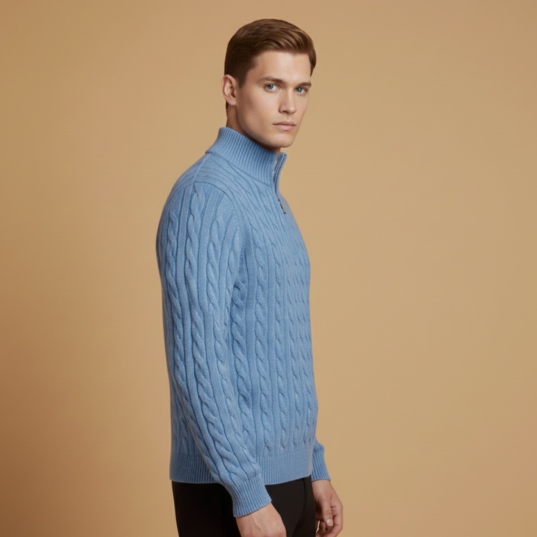 Men’s sweater with half-zip neckline and textured pattern