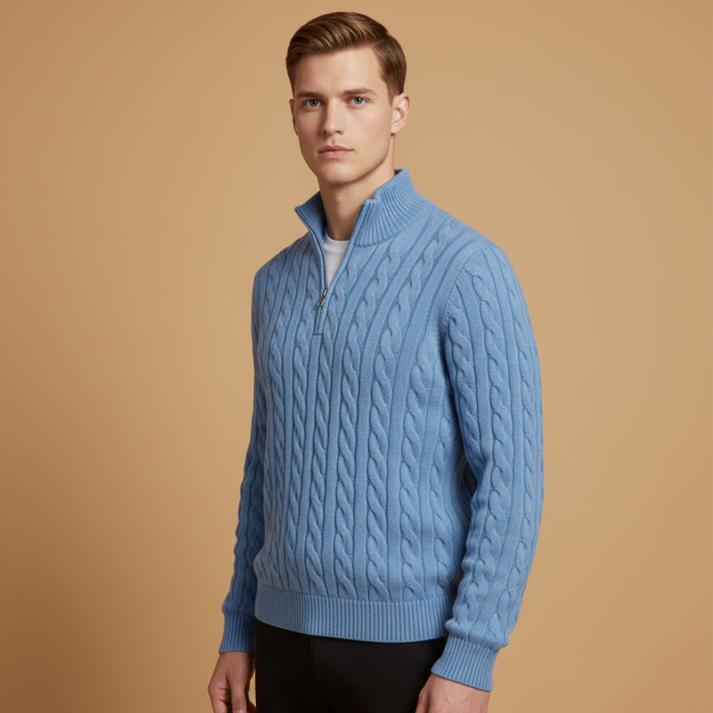Men’s sweater with half-zip neckline and textured pattern