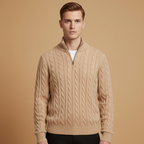 Men’s sweater with half-zip neckline and textured pattern
