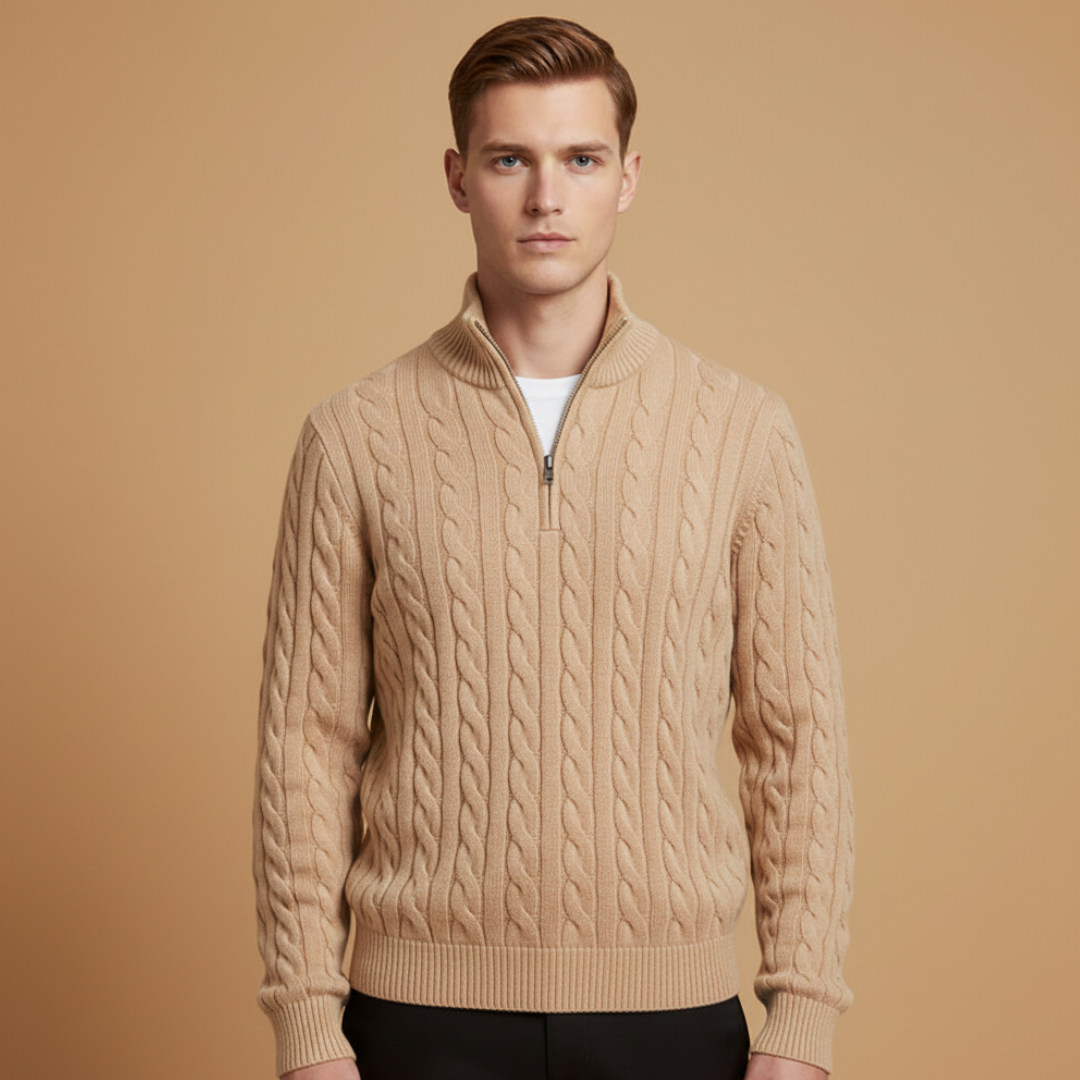 Men’s sweater with half-zip neckline and textured pattern