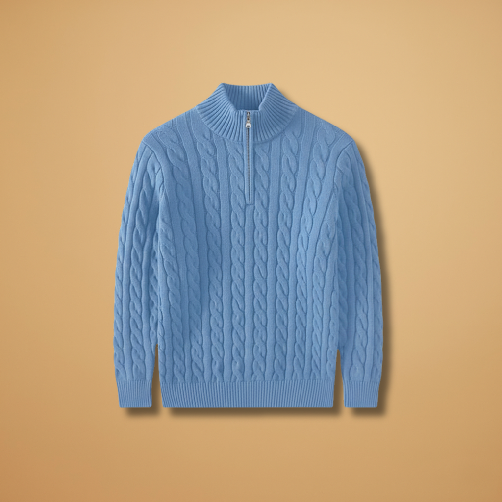 Men’s sweater with half-zip neckline and textured pattern