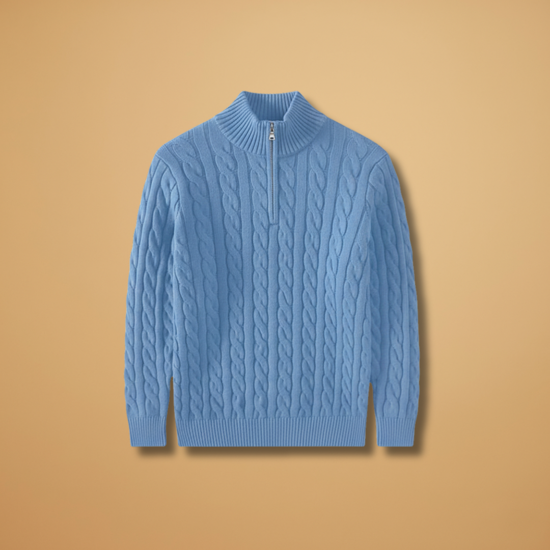Men’s sweater with half-zip neckline and textured pattern