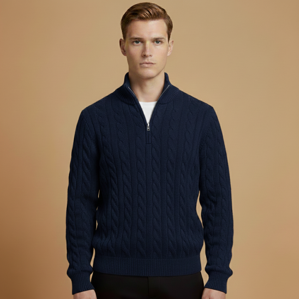 Men’s sweater with half-zip neckline and textured pattern