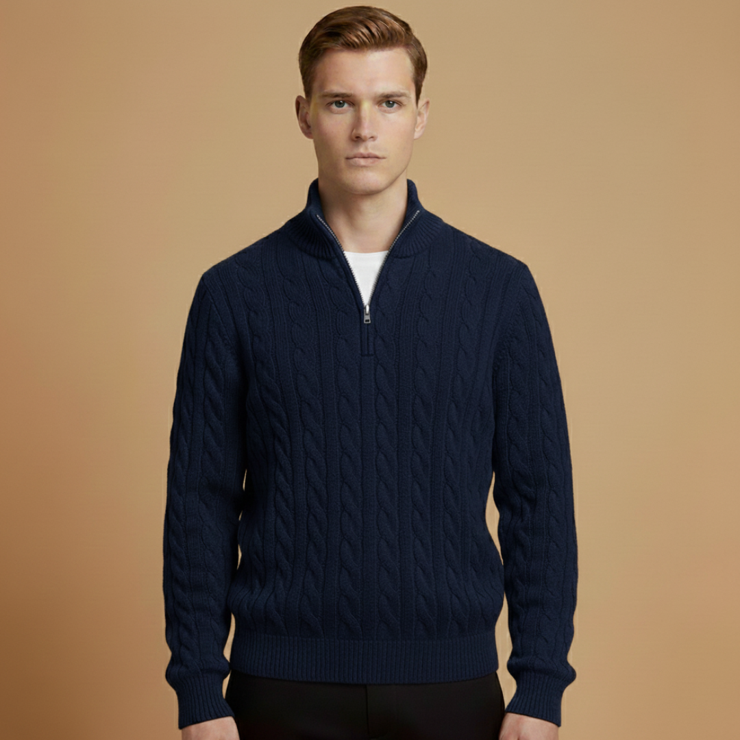 Men’s sweater with half-zip neckline and textured pattern