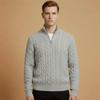 Men’s sweater with half-zip neckline and textured pattern