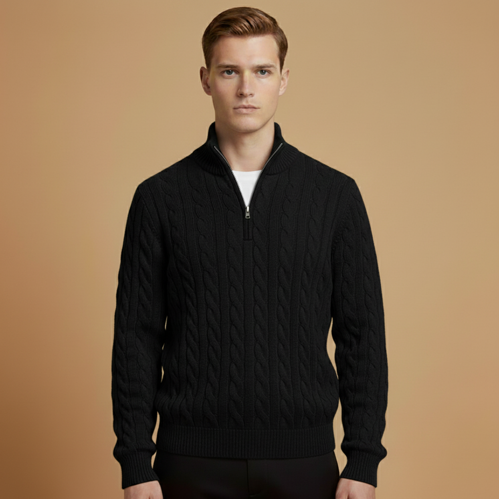 Men’s sweater with half-zip neckline and textured pattern