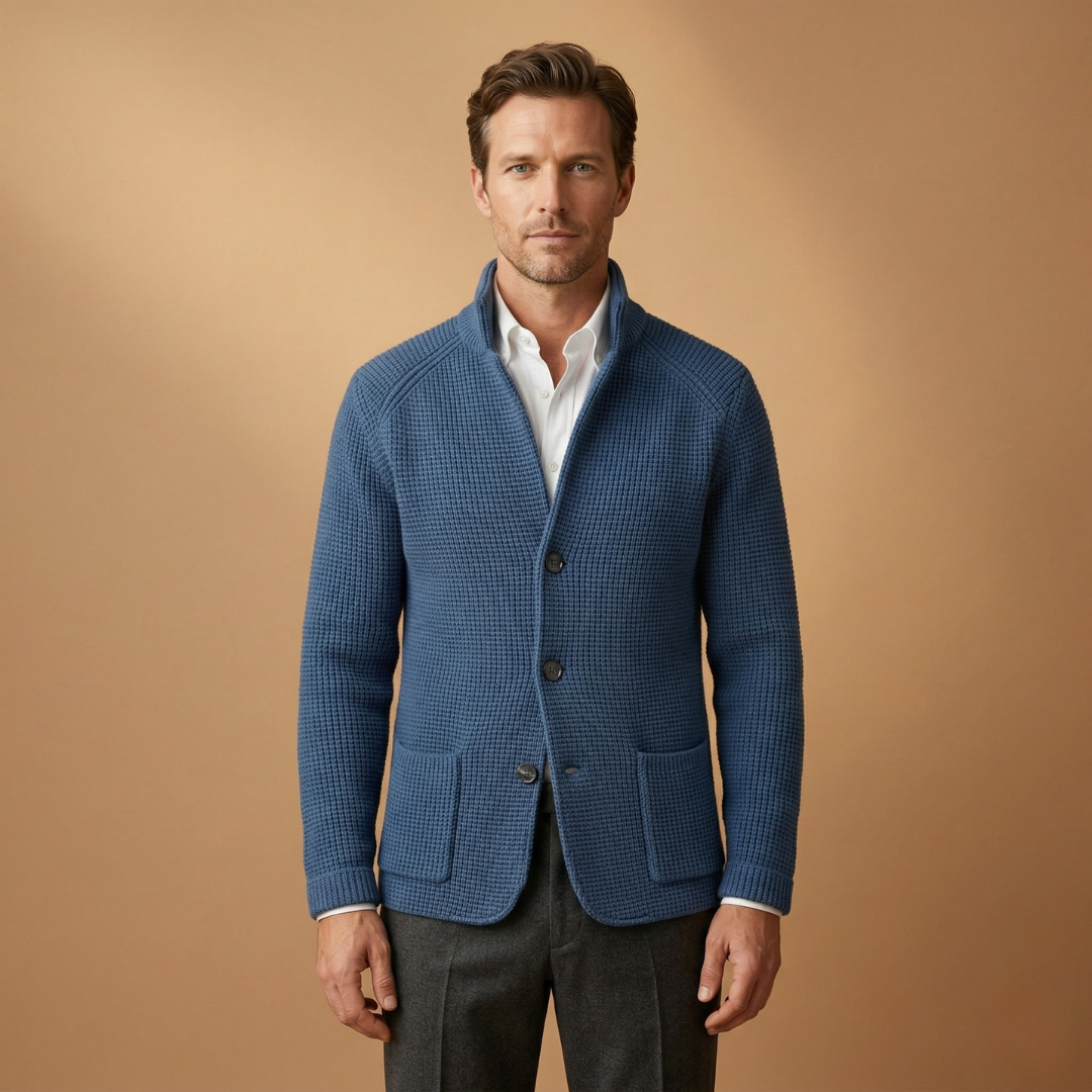 Men’s cardigan with high neck and side pockets