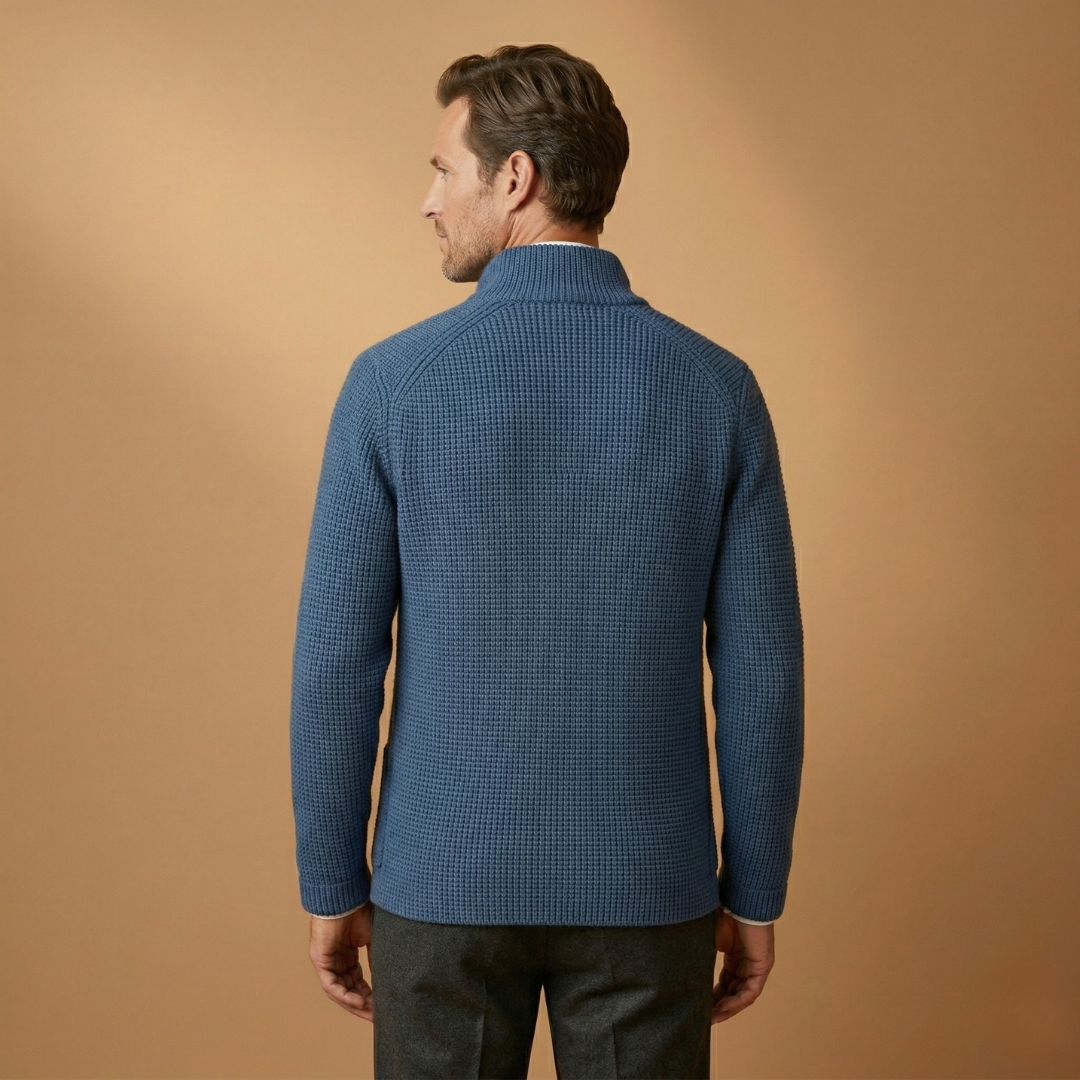 Men’s cardigan with high neck and side pockets
