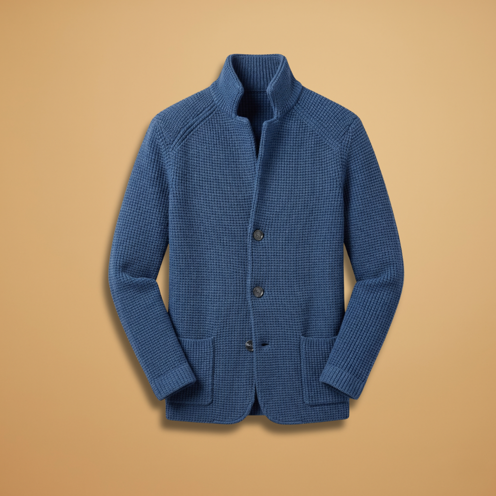 Men’s cardigan with high neck and side pockets