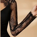 Women's Mini Dress with Lace Trim and High Neck