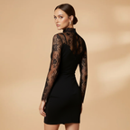 Women's Mini Dress with Lace Trim and High Neck