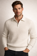 Men’s Ribbed Knit Quarter Zip Sweater Collared Pullover