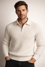 Men’s Ribbed Knit Quarter Zip Sweater Collared Pullover