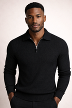 Men’s Ribbed Knit Quarter Zip Sweater Collared Pullover