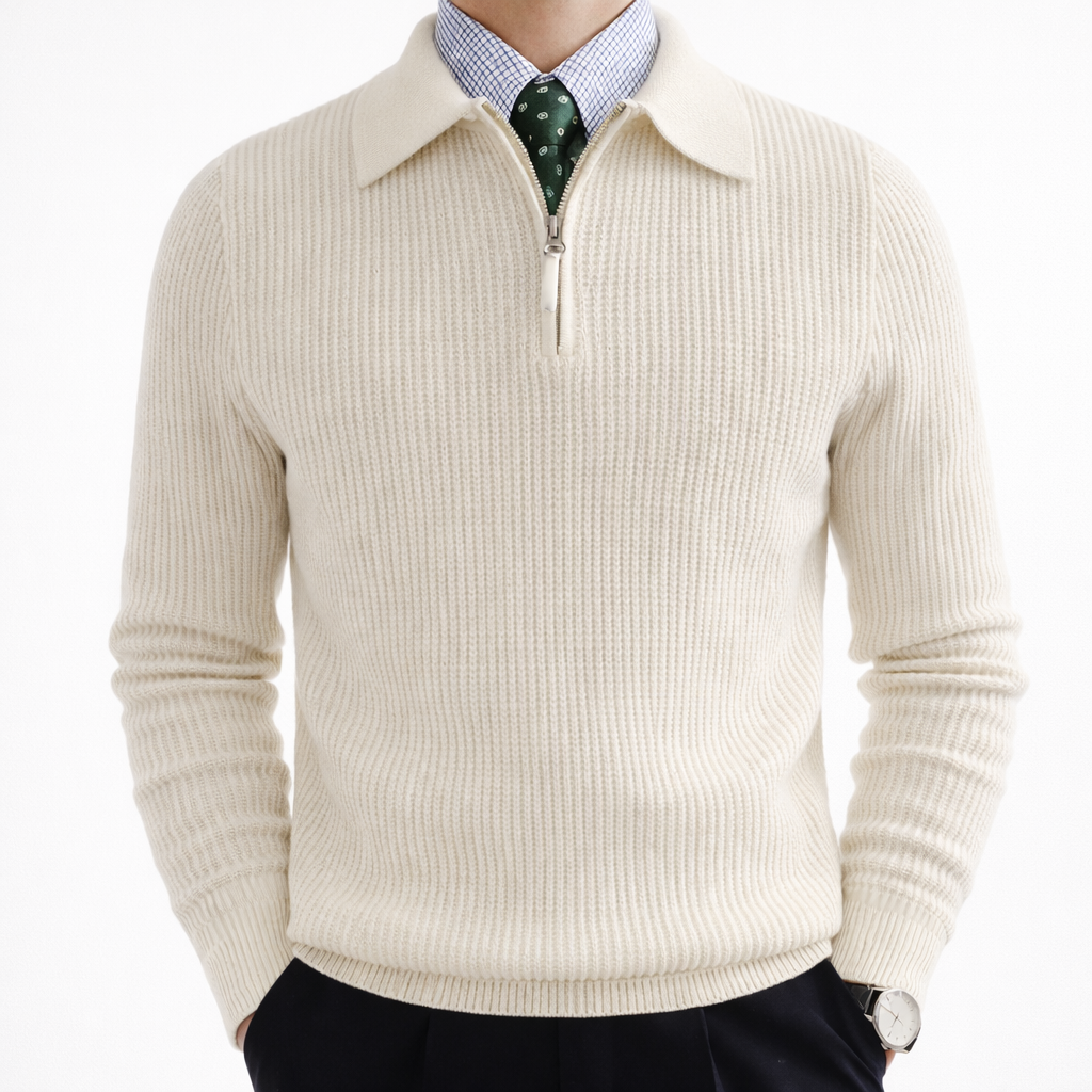 Men’s Ribbed Knit Quarter Zip Sweater Collared Pullover