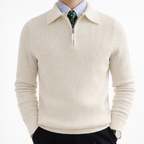 Men’s Ribbed Knit Quarter Zip Sweater Collared Pullover