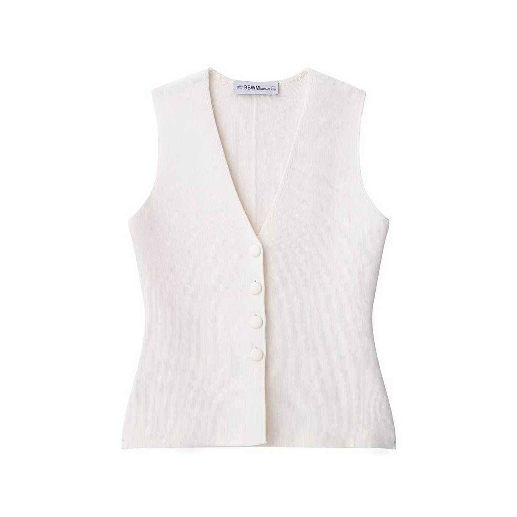 Bonnie | Deep V-Neck Ribbed Knit Vest