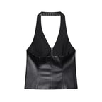 Arabella | Faux Leather Zip-Front Corset Halter Top