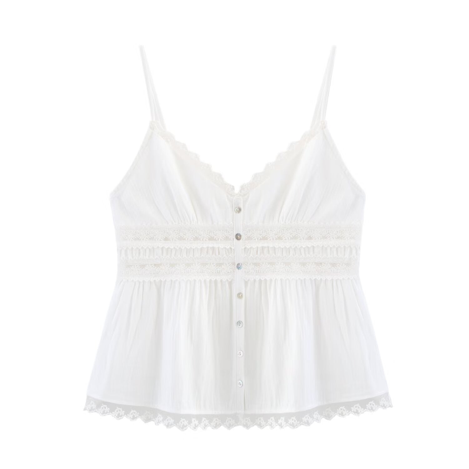 Pearl | Lace Trim Button-Front Peplum Cami Top