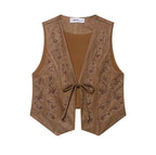 Pippa | Embroidered Tie-Front Suede Waistcoat