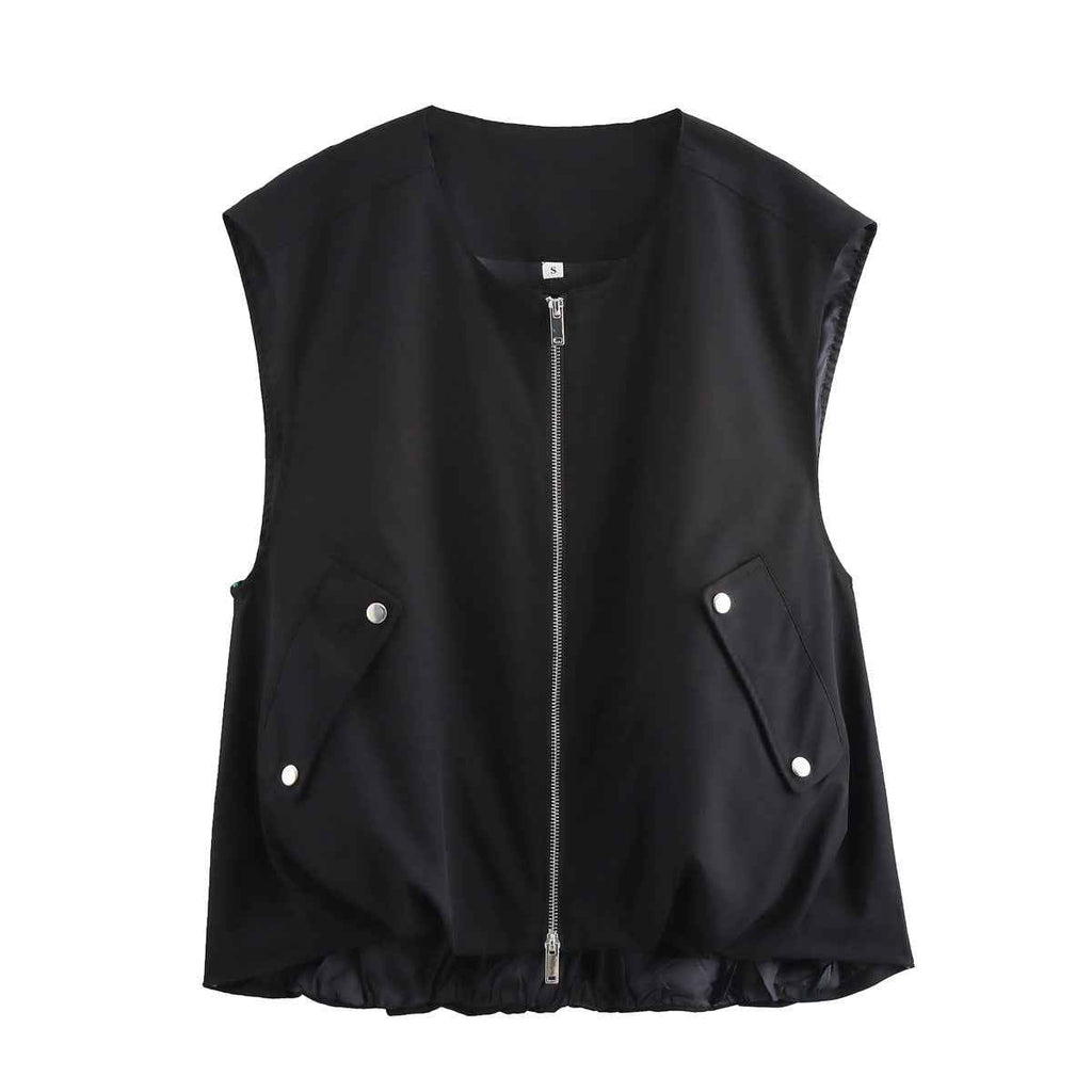 Hannah | Cropped Utility Zip Vest