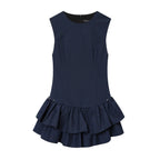 Olivia | Crew Neck Tiered Ruffle Eyelet Detail Checked Mini Dress