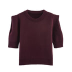 Lucy | Puff Sleeve Crew Neck Ribbed Cropped Knit Top