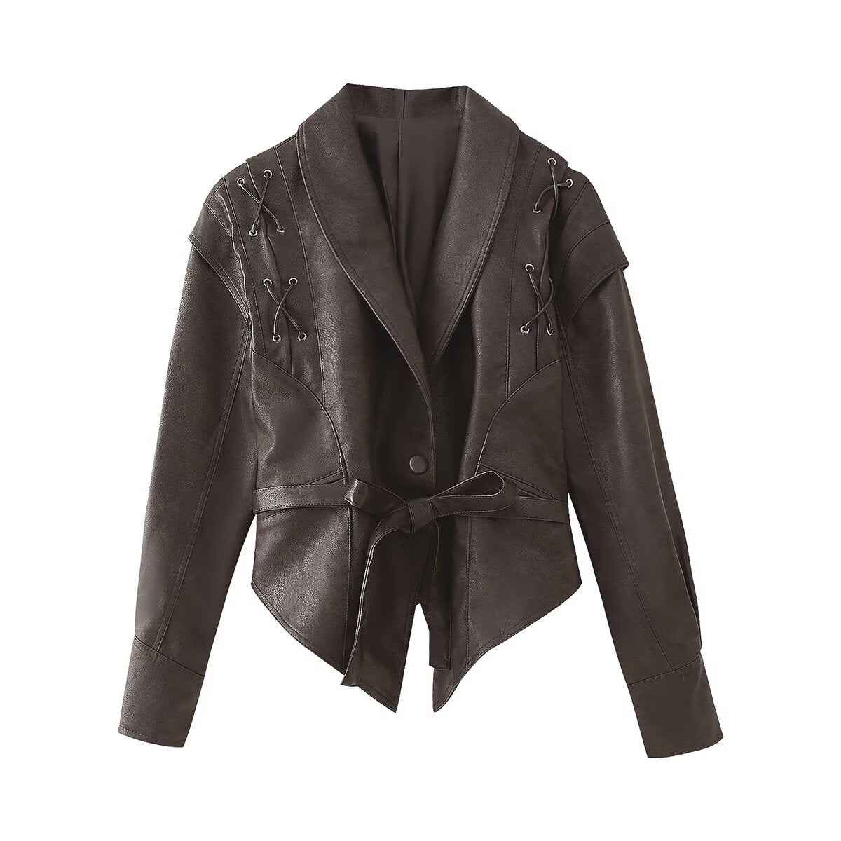 Emilia | Faux Leather Shawl Collar Jacket