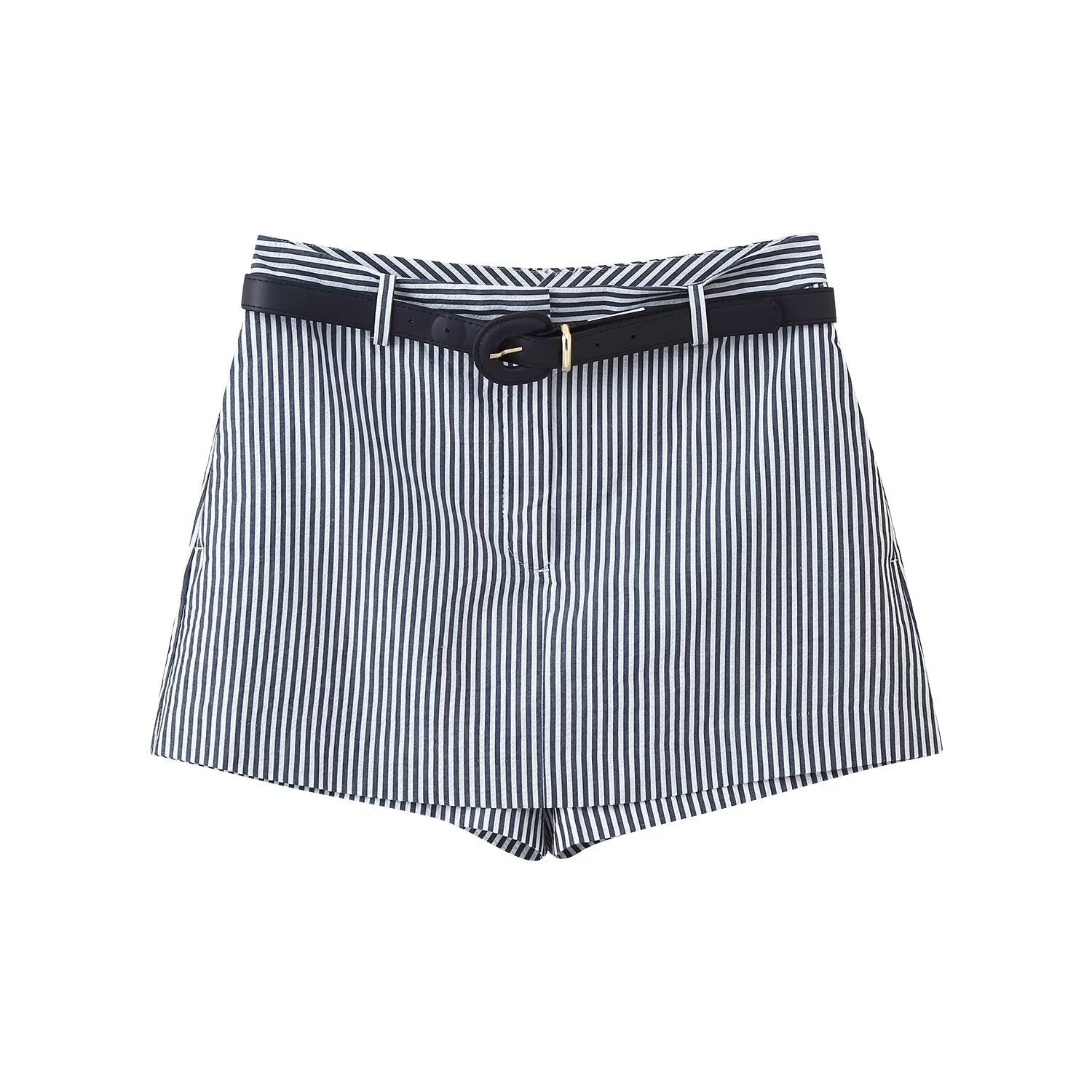 Zara | High-Waist Vertical Stripe Tailored Shorts with Belt