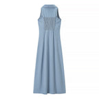 Arabella | Collared V-Neck Button-Front Denim Maxi Dress