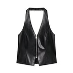Arabella | Faux Leather Zip-Front Corset Halter Top