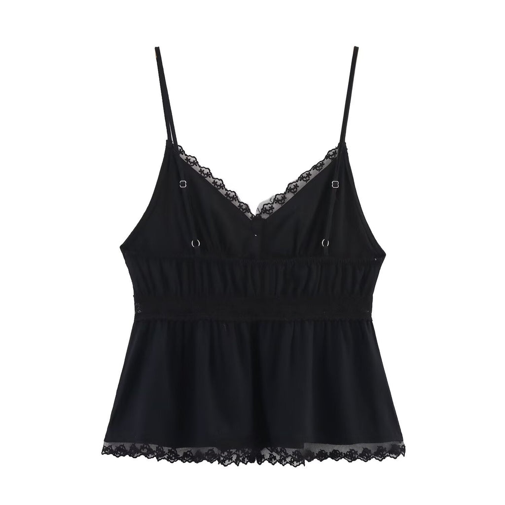Pearl | Lace Trim Button-Front Peplum Cami Top