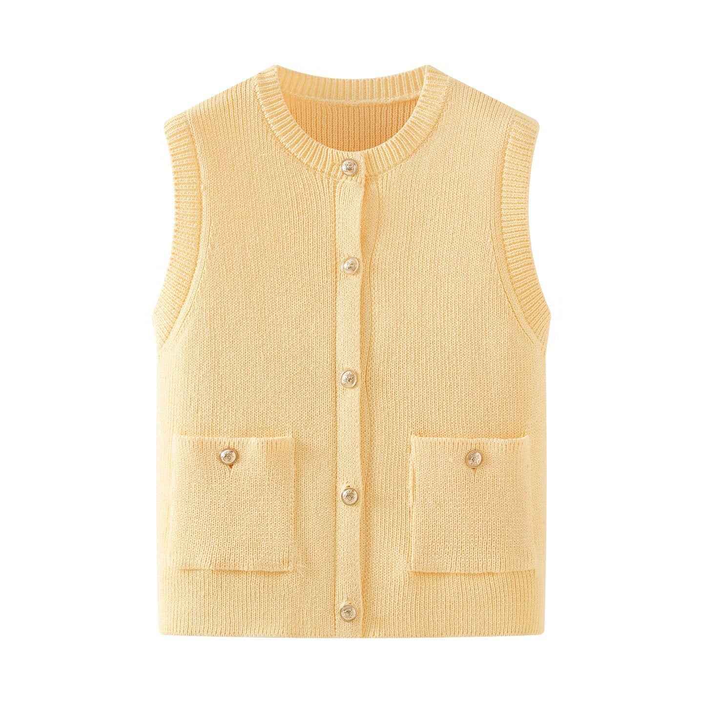 Hattie | Pocket-Detail Button-Front Knit Vest