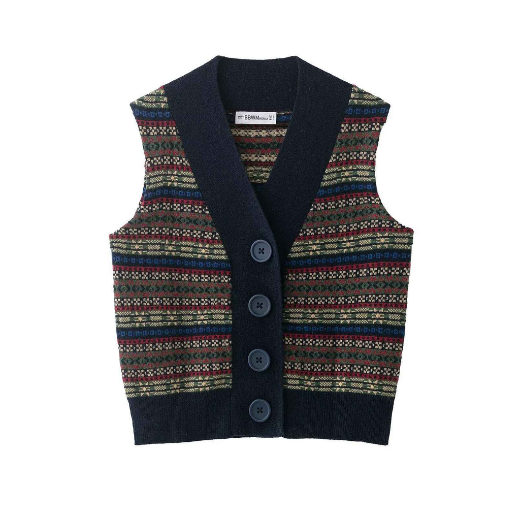 Eloise | Fair Isle Print Button-Front Knit Vest
